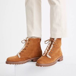 NEW 5.5 Madewell combat boots shearling chestnut brown 5.5